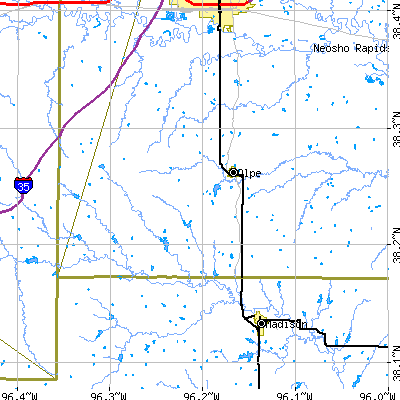 Zip code 66865 close-up map