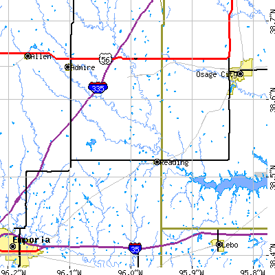 Zip code 66868 close-up map