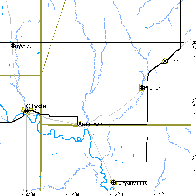 Zip code 66937 close-up map