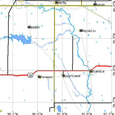 Zip code 66939 close-up map