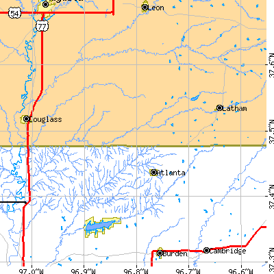 Zip code 67008 close-up map
