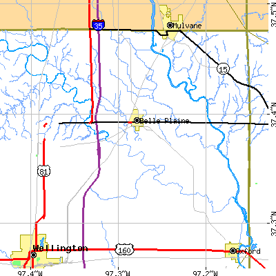 Zip code 67013 close-up map