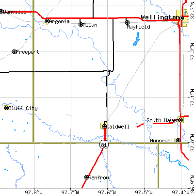 Zip code 67022 close-up map
