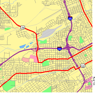 Zip code 35204 close-up map
