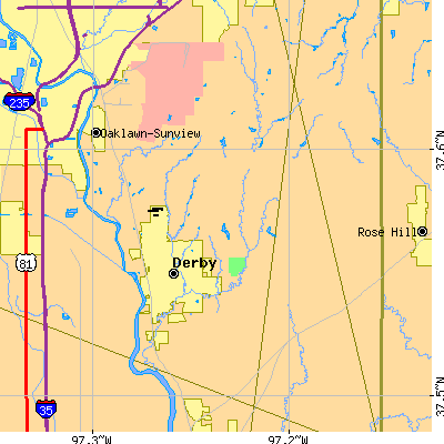 Zip code 67037 close-up map