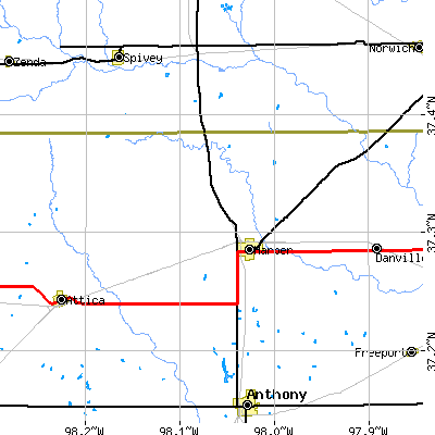 Zip code 67058 close-up map