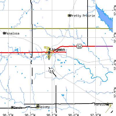 Zip code 67068 close-up map