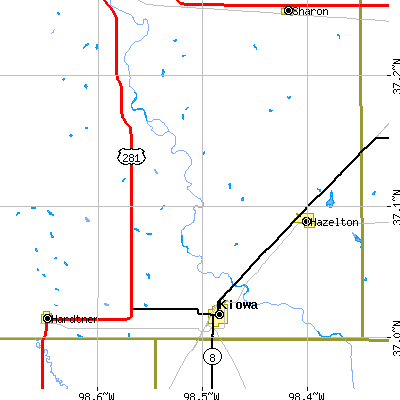 Zip code 67070 close-up map