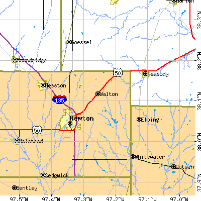 Zip code 67114 close-up map