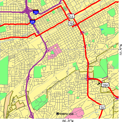 Zip code 35205 close-up map
