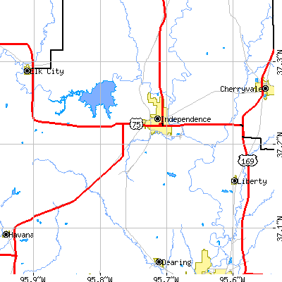 Zip code 67301 close-up map