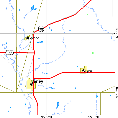 Zip code 67333 close-up map
