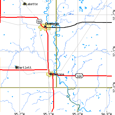 Zip code 67336 close-up map