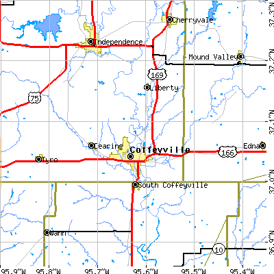 Zip code 67337 close-up map