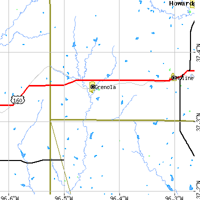 Zip code 67346 close-up map
