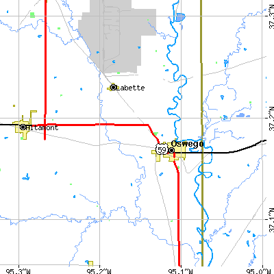 Zip code 67356 close-up map