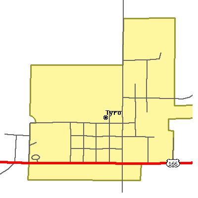 Zip code 67364 close-up map