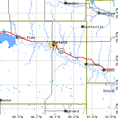Zip code 67420 close-up map