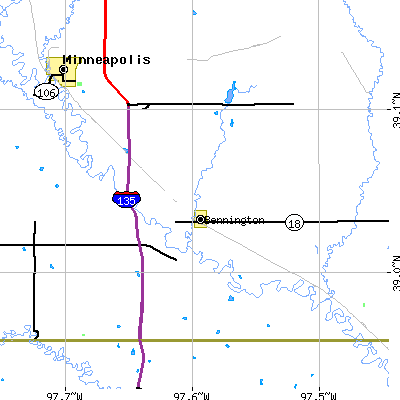 Zip code 67422 close-up map