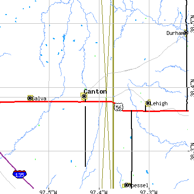 Zip code 67428 close-up map