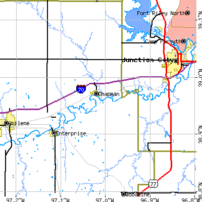 Zip code 67431 close-up map