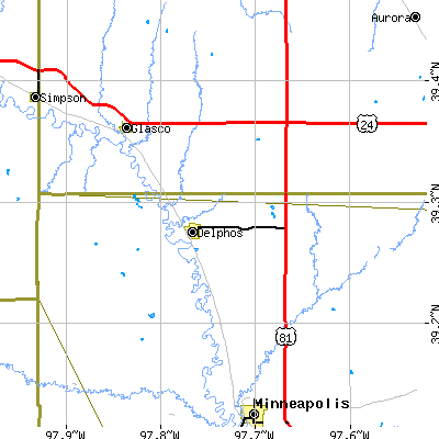 Zip code 67436 close-up map