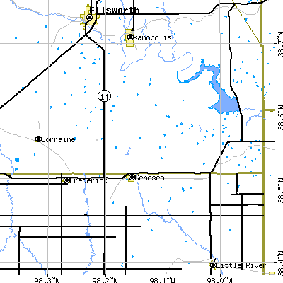 Zip code 67444 close-up map