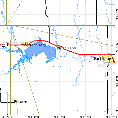 Zip code 67446 close-up map