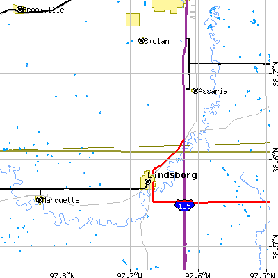 Zip code 67456 close-up map