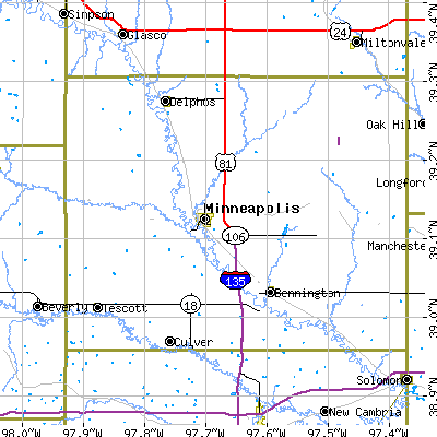 Zip code 67467 close-up map
