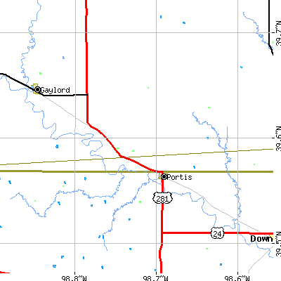 Zip code 67474 close-up map