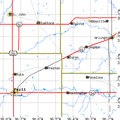 Zip code 67583 close-up map