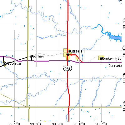 Zip code 67665 close-up map
