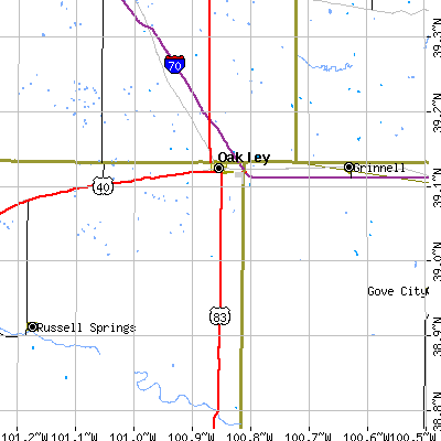 Zip code 67748 close-up map