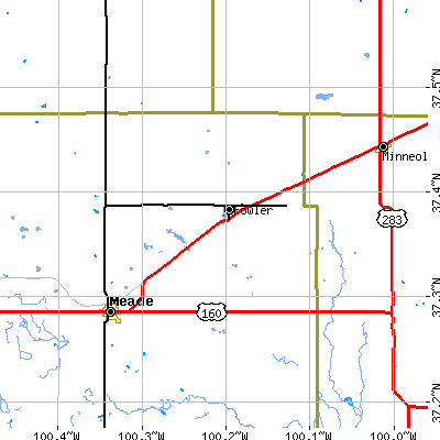 Zip code 67844 close-up map