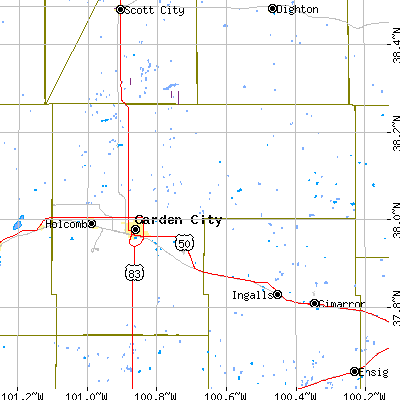 Zip code 67846 close-up map