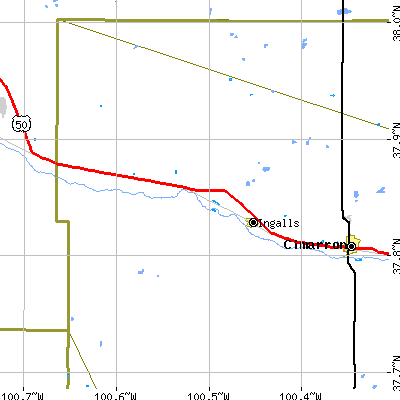 Zip code 67853 close-up map