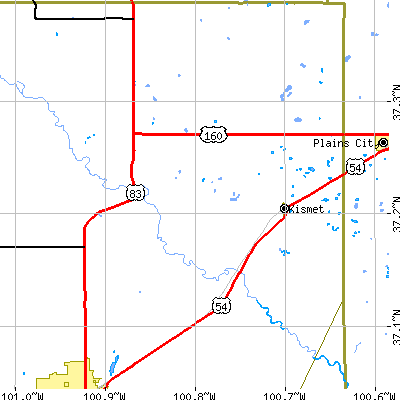 Zip code 67859 close-up map