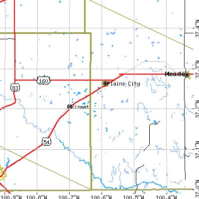 Zip code 67869 close-up map