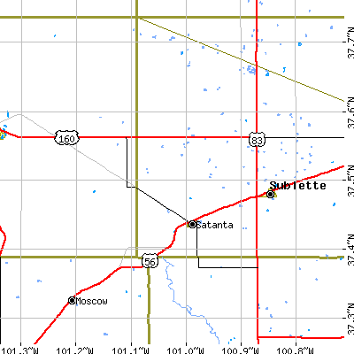 Zip code 67870 close-up map