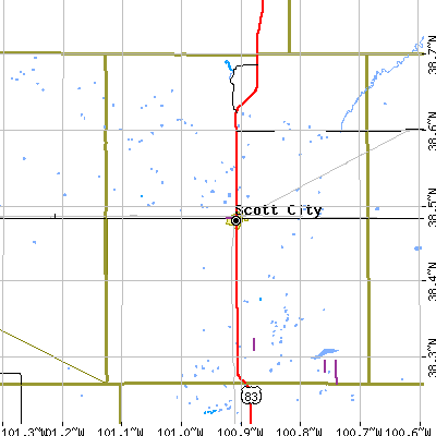 Zip code 67871 close-up map