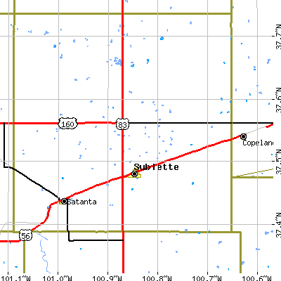 Zip code 67877 close-up map