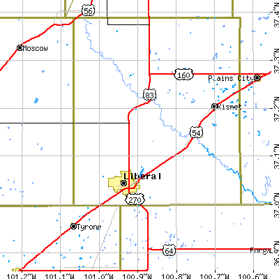 Zip code 67901 close-up map