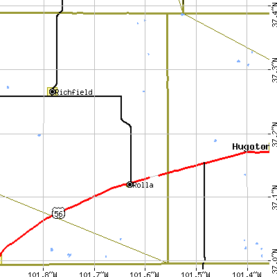 Zip code 67954 close-up map