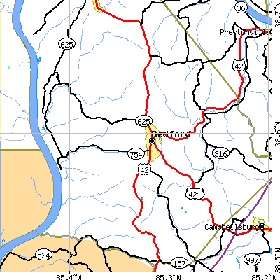 Zip code 40006 close-up map