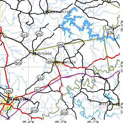 Zip code 40008 close-up map