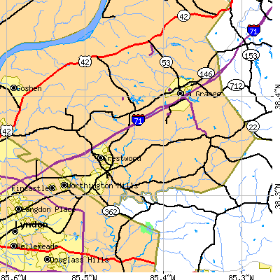 Zip code 40014 close-up map