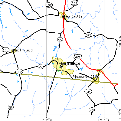 Zip code 40019 close-up map