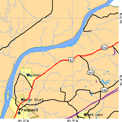 Zip code 40026 close-up map