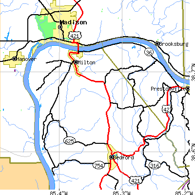 Zip code 40045 close-up map